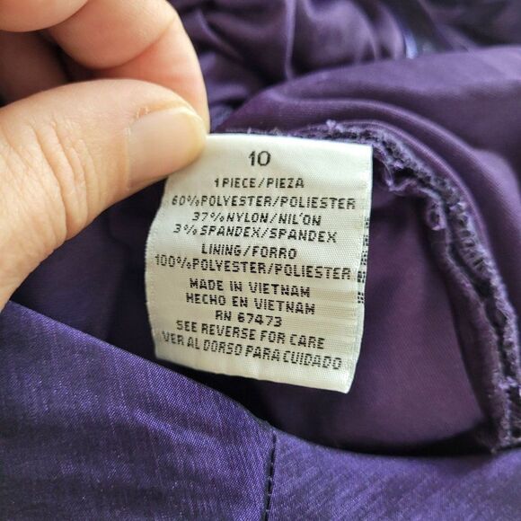 Vtg 90s J. Taylor Dress Formal Ruched Asymmetrical Bodycon Metallic Purple Sz 10 - Picture 11 of 11